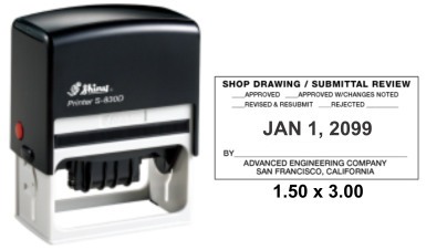 Shiny-830D Custom Self Inking Dater. 

Impression Area:  1-1/2" X 3" 

Up to 3 Lines Of Custom Text Above the Date and 3 Lines Below.