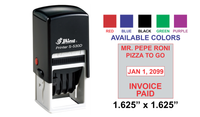 Get the Shiny-542 Custom Self-Inking Stamp with a 1-5/8" x 1-5/8" impression size. Perfect for all your stamping needs. Order now at CalStamp!