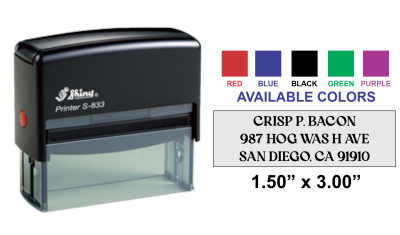 Discover the Shiny-833 Self-Inking Stamp with a 1" x 3-1/4" impression size. Perfect for your stamping needs. Order now at CalStamp!