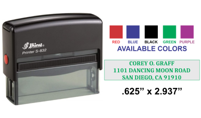 Discover the Shiny-832 Self-Inking Stamp with a 5/8" x 2-15/16" impression size. Perfect for all your stamping needs. Order now at CalStamp!