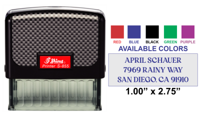 Discover the Shiny-855 Self-Inking Stamp with a 1" x 2-3/4" impression size. Perfect for your stamping needs. Order now at CalStamp!