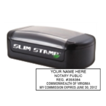 Get your VA Notary Slim Pre-Inked Stamp customized with your notary info. High-quality and durable. Order now from CalStamp for fast delivery!