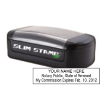 Get your VT Notary Slim Pre-Inked Stamp customized with your notary info. High-quality and durable. Order now from CalStamp for fast delivery!