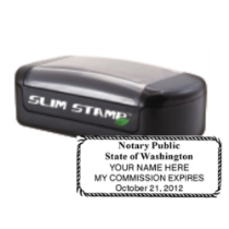 Get your customized WA Notary Slim Pre-Inked Stamp from CalStamp. High-quality, rectangular notary stamp personalized with your info. Order now for fast delivery!