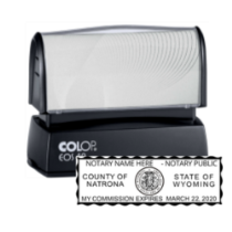 Get your WY Notary Colop Pre-Inked Stamp with a serrated border, customized with your notary info. Order now for a quality, personalized notary stamp!