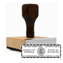 Get your customized WY Notary Rubber Stamp with a serrated border. High-quality and personalized with your notary info. Order now at CalStamp!