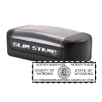 Get your WY Notary Slim Pre-Inked Stamp with a sleek serrated border. Customize with your notary info. Order now for a professional touch!