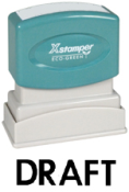 Get the DRAFT PTR 40 1-Color Title Stamp from CalStamp! Perfect for marking drafts, with a 1/2" x 1-5/8" impression size. Order now for precise and professional stamping!