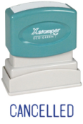 Get the CANCELLED PTR 40 1-Color Title Stamp, 1/2" x 1-5/8" impression size. Perfect for office use. Order now from CalStamp and streamline your paperwork!