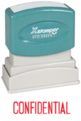 Secure your documents with the CONFIDENTIAL PTR 40 Title Stamp. Perfect for sensitive information. Order now from CalStamp! Impression size: 1/2" x 1-5/8".