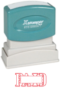 Get the PAID PTR 40 Red 1-Color Title Stamp from CalStamp. Perfect for marking documents with a clear 'PAID' impression. Order now for fast shipping!