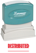 Get the 1215 1-Color Title Stamp from CalStamp! Perfect for marking documents with 'DISTRIBUTED'. Order now for clear, professional impressions.