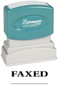 Get the 1216 1-Color 'FAXED' Title Stamp from CalStamp. Perfect for office use with a 1/2" x 1-5/8" impression size. Order now for efficient document management!