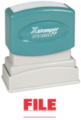 Organize your documents with the FILE PTR 40 Red Title Stamp. Perfect 1/2" x 1-5/8" impression. Shop now at CalStamp for efficient office solutions!