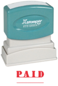Get the PAID PTR 40 Red 1-Color Title Stamp from CalStamp. Perfect for marking documents, with a 1/2" x 1-5/8" impression size. Order now for efficient office use!