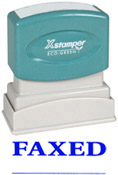 Get the FAXED PTR 40 Blue Xstamper from CalStamp! Pre-inked, 50,000 impressions, 1/2" x 1-5/8". Perfect for your office needs. Order now and streamline your workflow!