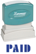Get organized with the PAID PTR 40 Blue Title Stamp from CalStamp. Perfect for documents, it reads 'PAID' in bold blue. Order now for efficient office management!