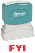 Get the FYI PTR 40 Red 1-Color Title Stamp from CalStamp! Perfect for quick, clear impressions. Shop now for a 1/2" x 1-5/8" stamp that reads 'FYI'. Order today!