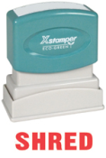 Get the SHRED PTR 40 Red Stamp from CalStamp! Perfect for marking documents, with a 1/2" x 1-5/8" impression size. Order now for efficient document management!