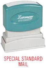 Get the 1388 1-Color Title Stamp from CalStamp! Perfect for marking 'SPECIAL STANDARD MAIL'. Impression size: 1/2" x 1-5/8". Order now for efficient mailing!