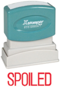 Get the SPOILED PTR 40 Red 1-Color Title Stamp from CalStamp. Perfect for marking documents. Impression size: 1/2" x 1-5/8". Order now and streamline your workflow!