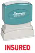 Get the INSURED PTR 40 Red 1-Color Title Stamp from CalStamp. Perfect for documents, 1/2" x 1-5/8" impression. Order now for clear, professional marking!