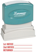 Shop the FIRST NOTICE PTR 40 RED 1-Color Title Stamp at CalStamp! Perfect for organizing documents with '1ST NOTICE, 2ND NOTICE, RETURNED'. Order now for efficient office management!