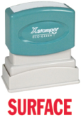 Get the SURFACE PTR 40 RED 1-Color Title Stamp from CalStamp. Perfect for clear impressions, 1/2" x 1-5/8". Order now for precise stamping!