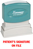 Get the PATIENT'S SIGNATURE ON FILE PTR 40 Red Stamp from CalStamp. Perfect for medical offices. Order now for clear, professional documentation!