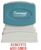 Get organized with the BENEFITS ASSIGNED PTR 40 Red Title Stamp. Perfect for documents, 1/2" x 1-5/8" impression. Shop now at CalStamp!