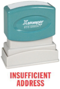 Get the 1638 1-Color Title Stamp 'INSUFFICIENT ADDRESS' from CalStamp. Perfect for quick, clear marking. Order now for efficient mailing solutions!