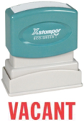 Get the VACANT PTR 40 RED Title Stamp from CalStamp! Perfect for marking documents, with a 1/2" x 1-5/8" impression size. Order now for clear, professional results!
