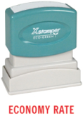 Get the ECONOMY RATE PTR 40 Red 1-Color Title Stamp from CalStamp! Perfect for efficient labeling with a 1/2" x 1-5/8" impression. Order now for fast shipping!