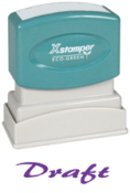 Get the DRAFT PTR 40 Blue Title Stamp from CalStamp! Perfect for marking drafts, with a 1/2" x 1-5/8" impression. Order now for clear, professional documents!
