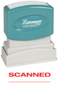 Get organized with the 1829 1-Color 'SCANNED' Title Stamp from CalStamp. Perfect for office use. Order now and streamline your paperwork!