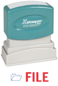 Shop the 2028 2-Color Title Stamp at CalStamp! Perfect for organizing, it reads 'FILE' with a 1/2" x 1-5/8" impression. Order now for efficient document management!