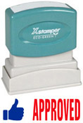 Get the 2041 2-Color Title Stamp from CalStamp! Perfect for approvals, it features a 1/2" x 1-5/8" impression with a 'THUMBS UP APPROVED' message. Order yours now!